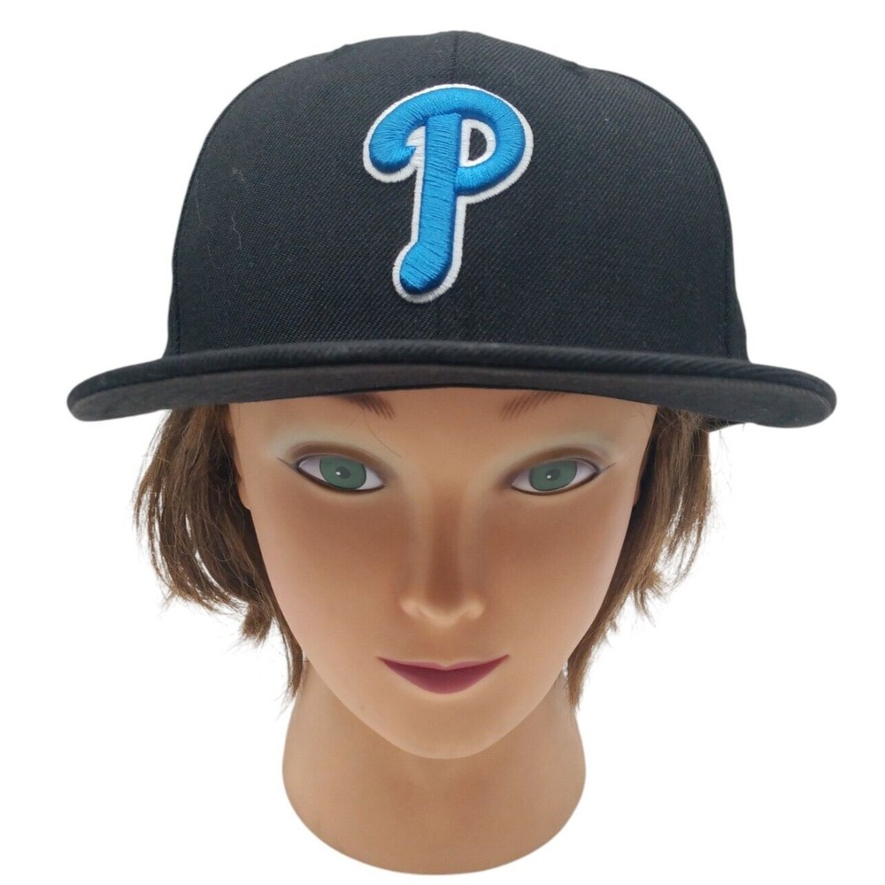New Era 59Fifty Basic Black Hat Philadelphia Phillies Blue "P" Fitted Cap Size 7